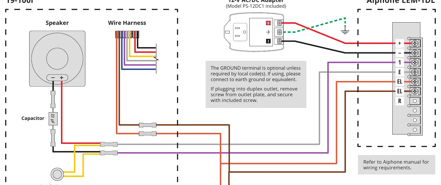 Wiring diagram for 19-100I to Aiphone LEM-1DL