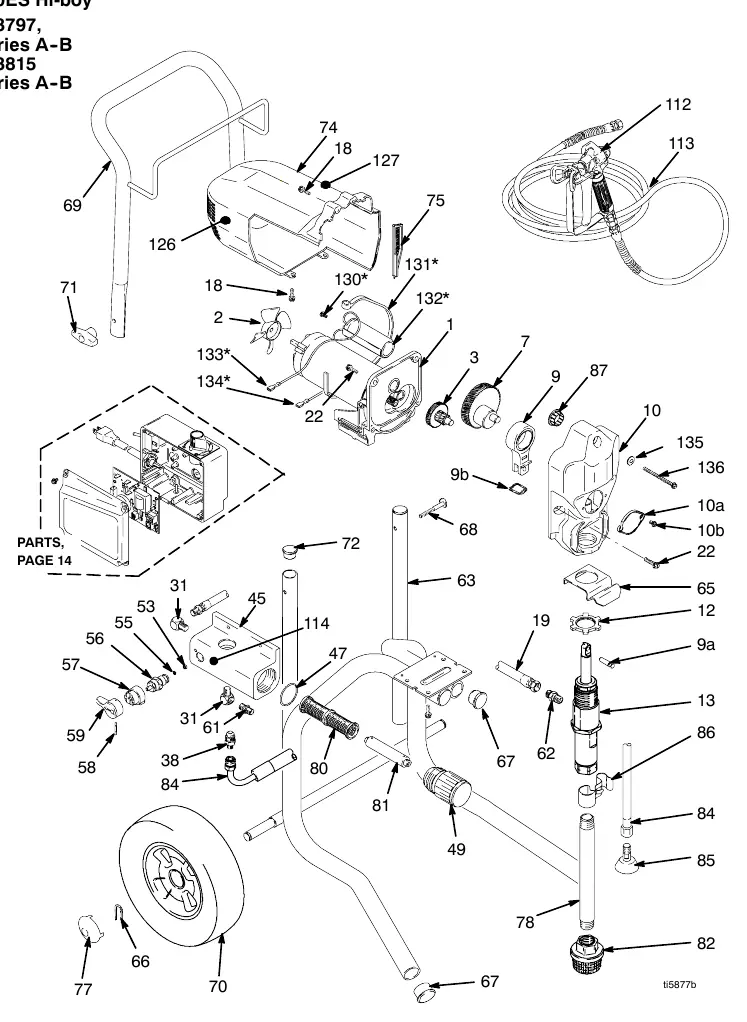Exploded view of the 190ES Hi-boy sprayer assembly