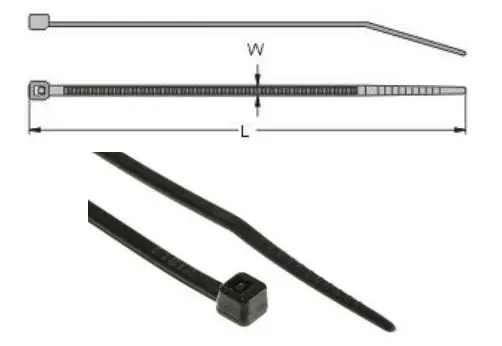 Dimensional diagram of the cable tie