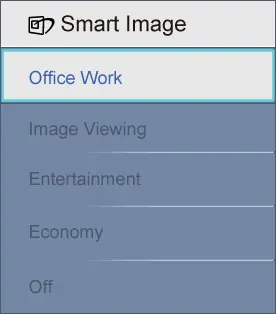 Selecting a display mode from the SmartImage menu.