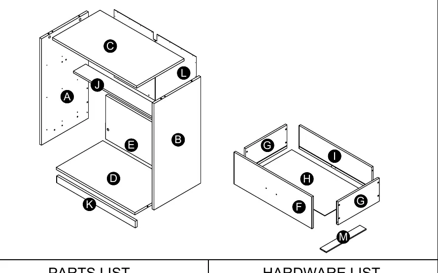 Exploded view of the dresser components