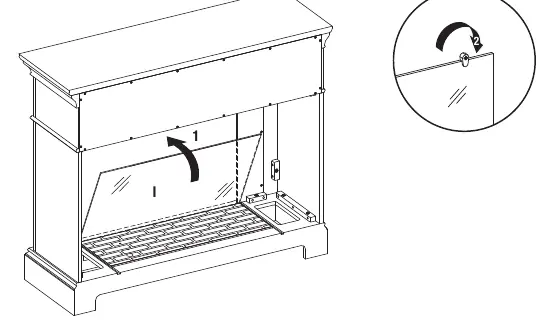 Assembly Step 5: Installing fireplace glass front