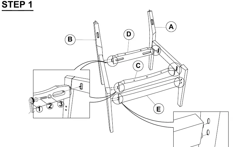 Step 1: Connecting leg frames and rails