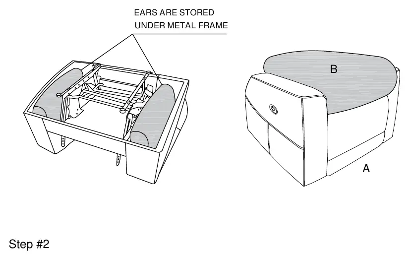 Step 1: Locating the ears under the seat frame.