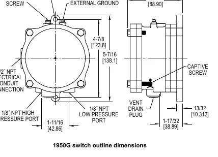Outline dimensions of the 1950G switch.