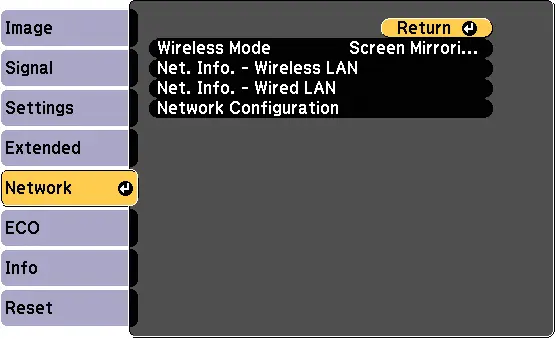 Network menu options
