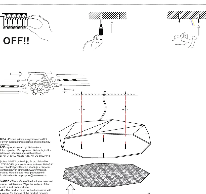 Installation and wiring diagram for the ceiling light.
