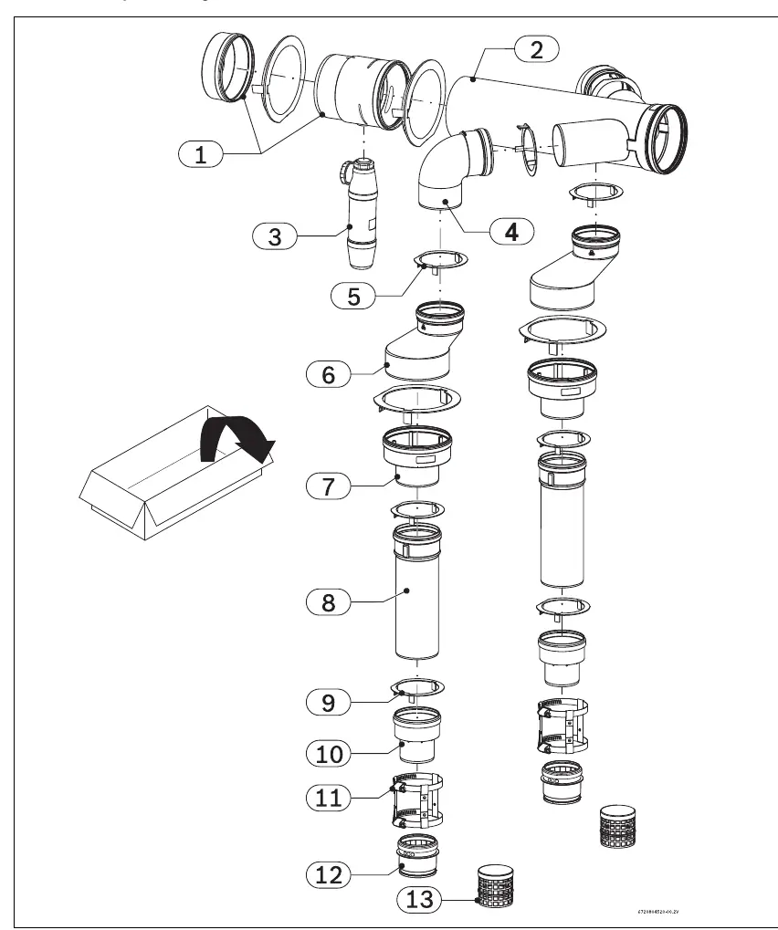 Exploded view of the cascade venting system components.