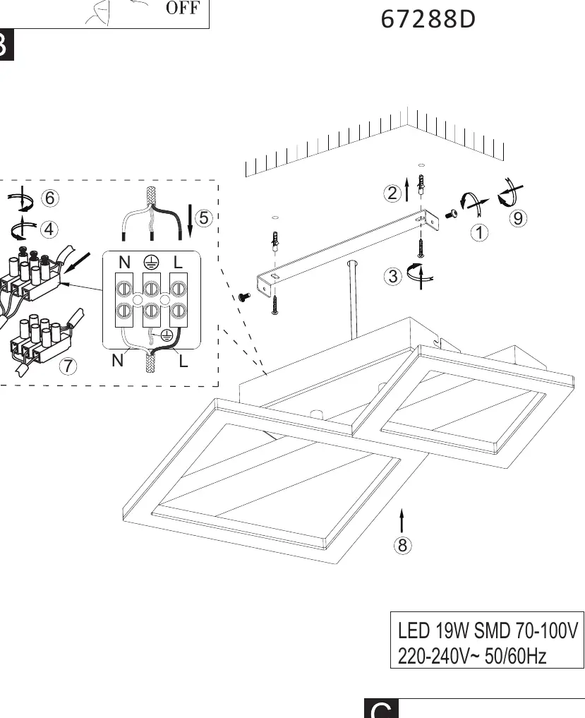 Installation and wiring diagram for the Globo 67288D ceiling light.