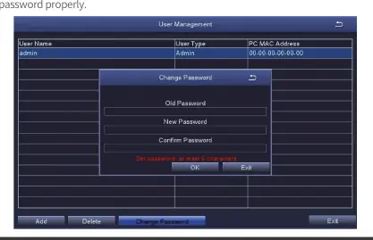 Change password interface