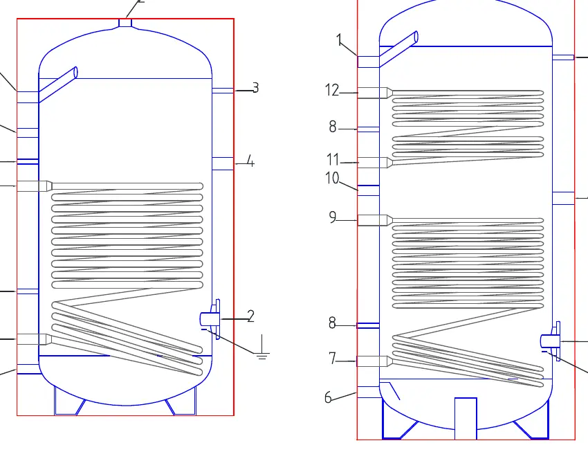 Tank connection layout for ECOUNIT H 1B and 2B models.