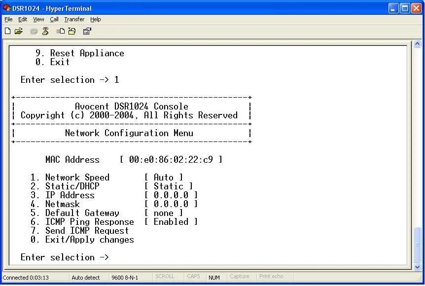 Network Configuration Menu