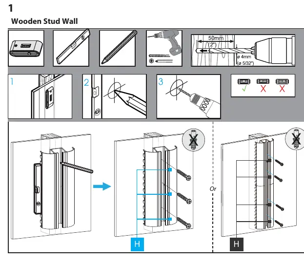 Wooden stud wall mounting procedure