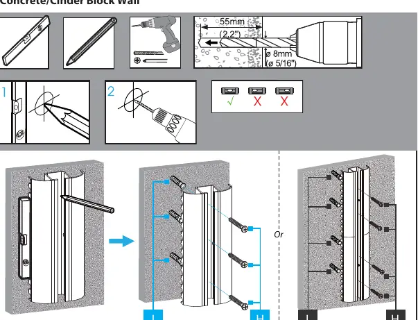 Concrete/cinder block wall mounting procedure