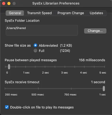 SysEx Librarian General Preferences