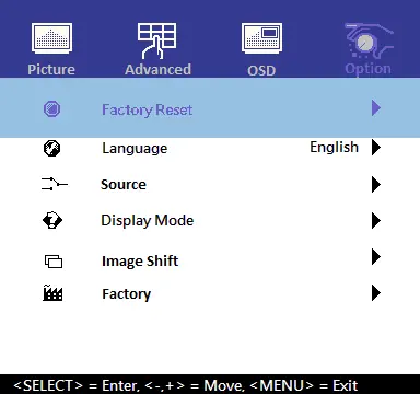 Accessing the factory reset and system options menu.