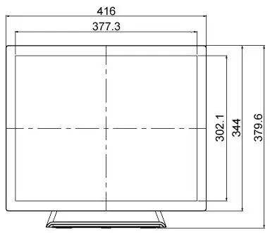 Technical dimensions of the monitor front view.