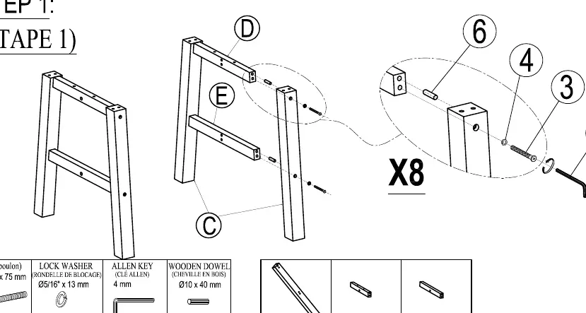 Dining Table Step 1: Assembling the leg structure.
