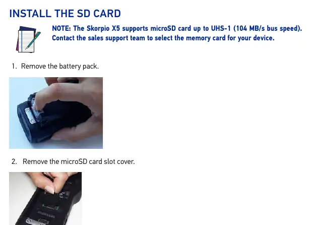 Steps for inserting the microSD card.