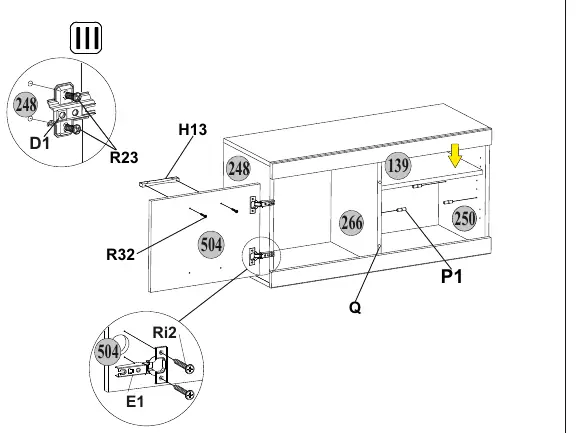 Step III: Door and hinge installation diagram