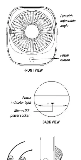 Product diagram showing front and back views