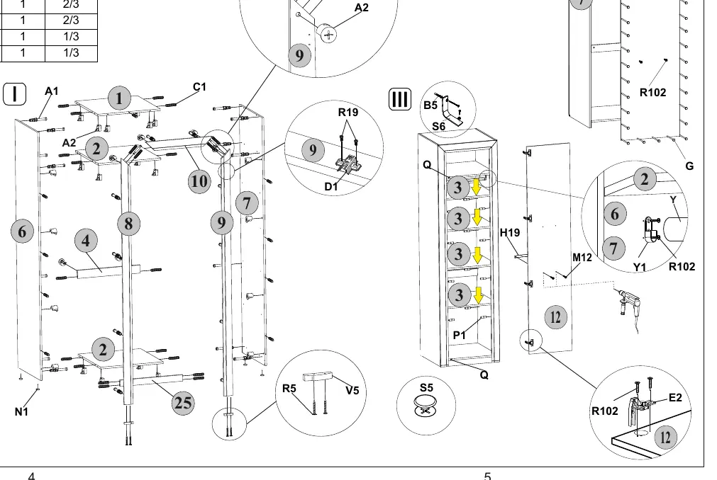 Exploded view diagram of the Anrex Olivia 1DG Cupboard assembly.