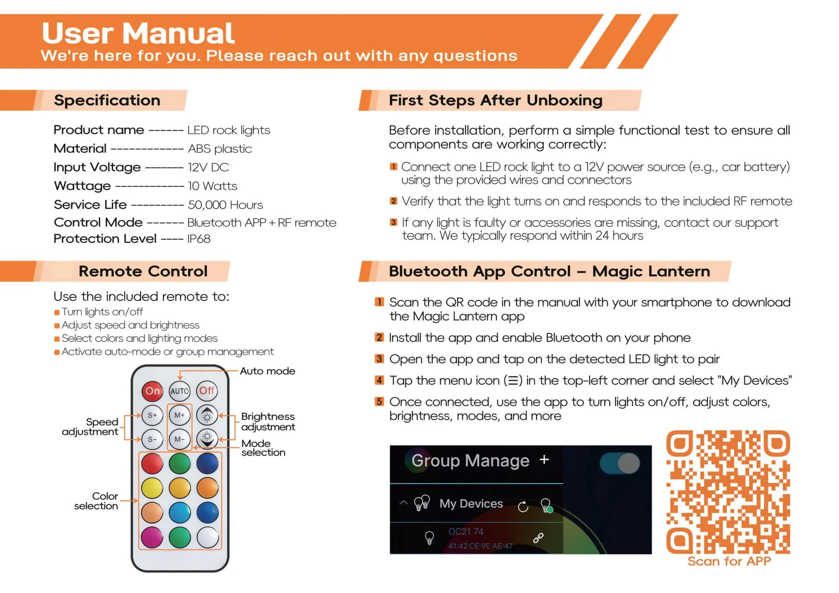 Specifications and Remote Control functions