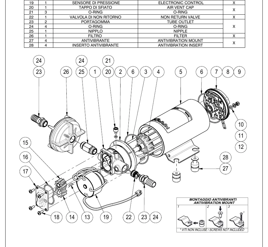 Exploded view of the pump