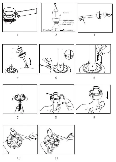 Step-by-step assembly of the fan components