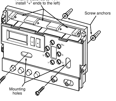 Thermostat base mounting and battery installation.
