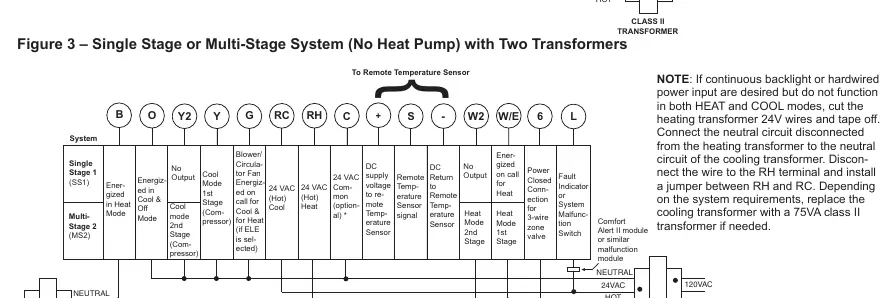 Figure 3: Single Stage or Multi-Stage System (No Heat Pump) with Two Transformers