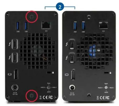 Rear panel ports and RAID dial