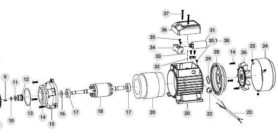 Exploded view diagram of the pump components