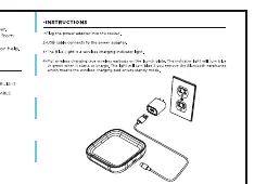 Setup diagram showing the connection of the power adapter, USB cable, and wireless charger.