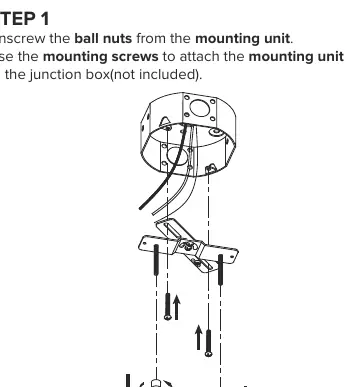 Step 1: Attaching the mounting unit to the junction box.