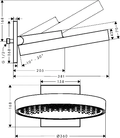 Scale drawing of the Rainfinity Overhead Shower 360 1jet