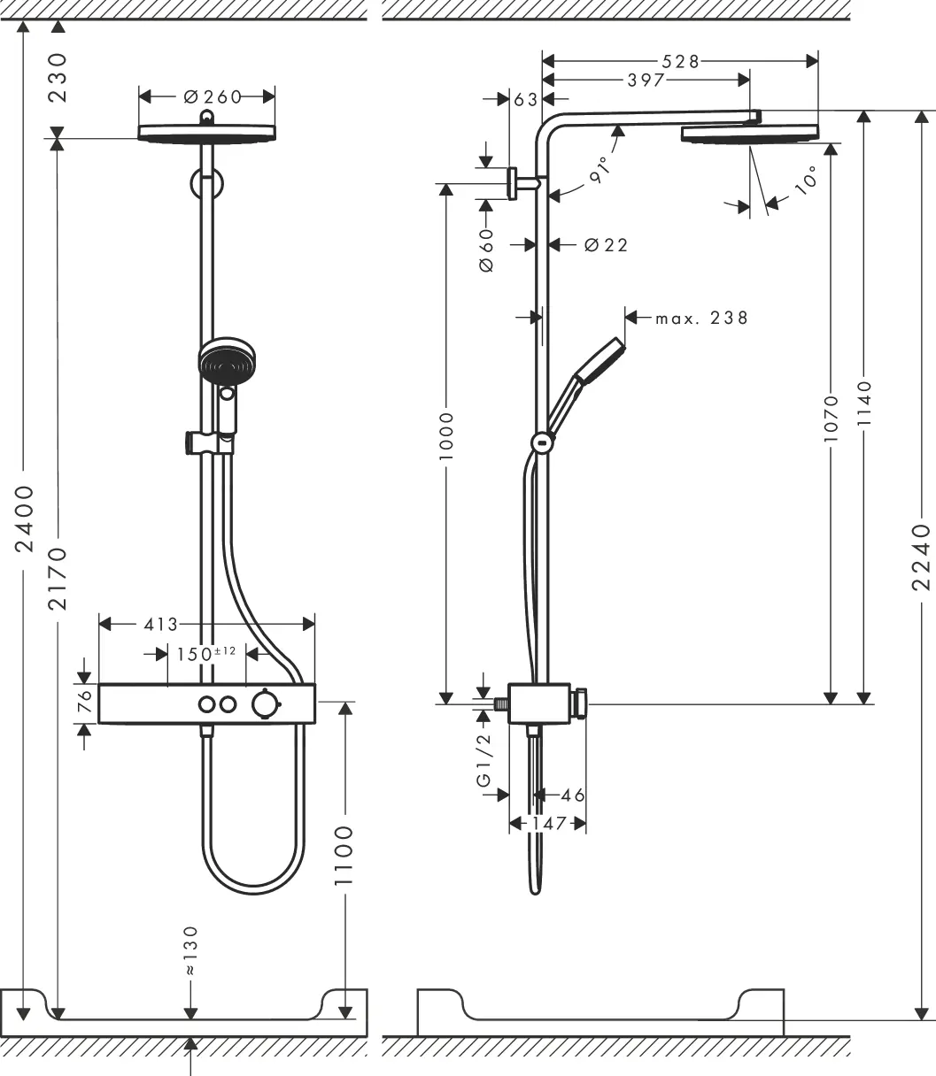Dimensional drawing for installation