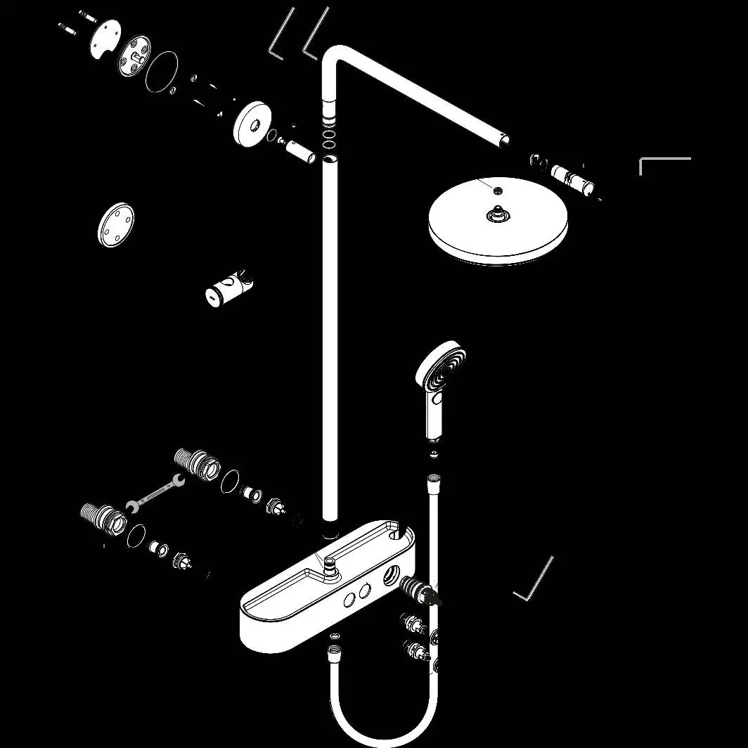 Exploded view of the shower system components