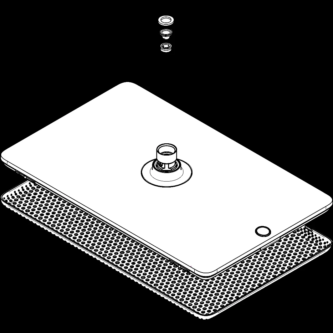 Exploded view of the overhead shower components.
