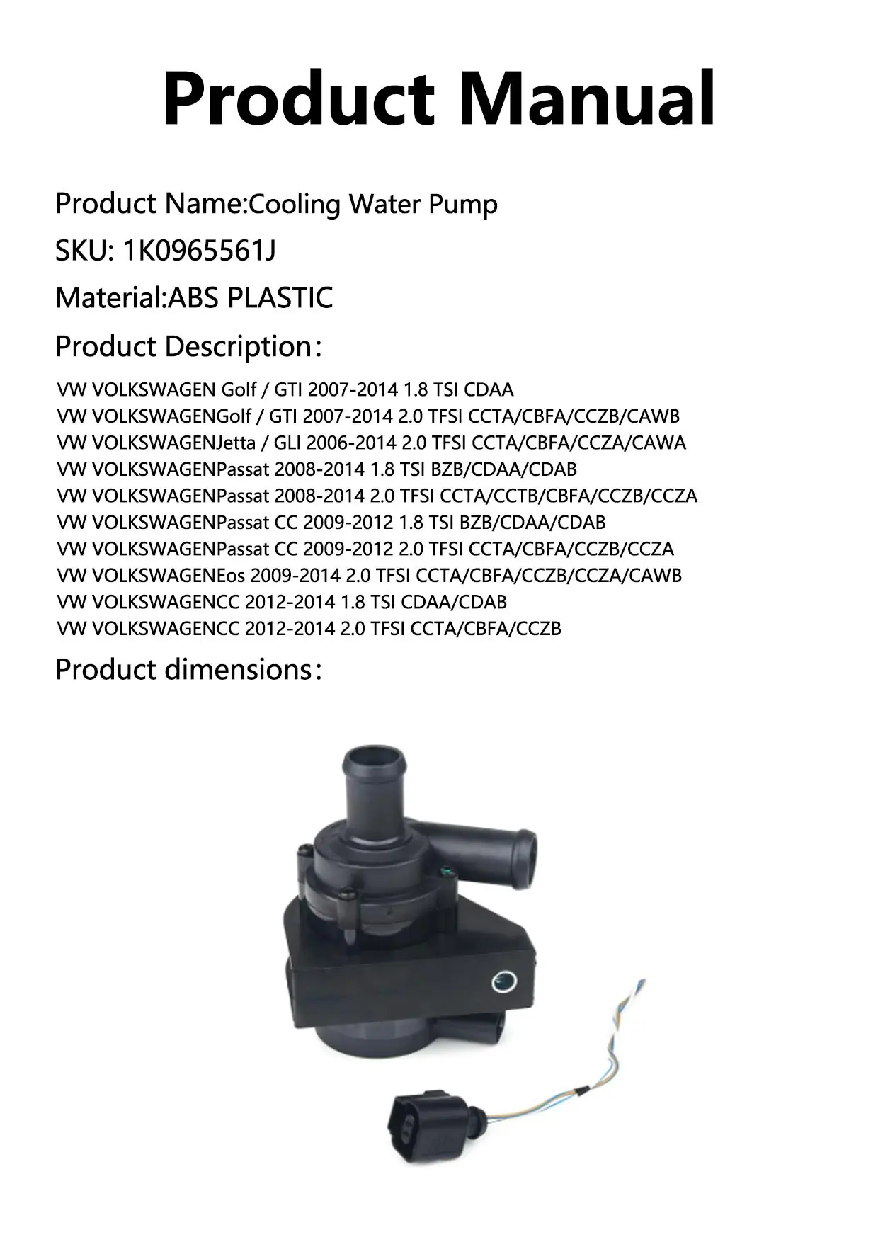 Cooling Water Pump 1K0965561J