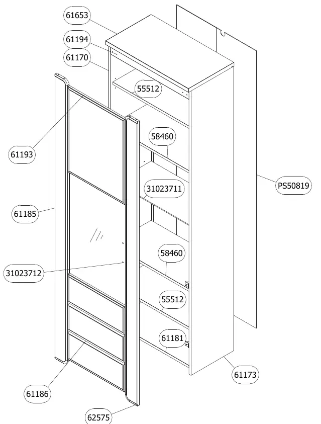 Exploded view of the showcase