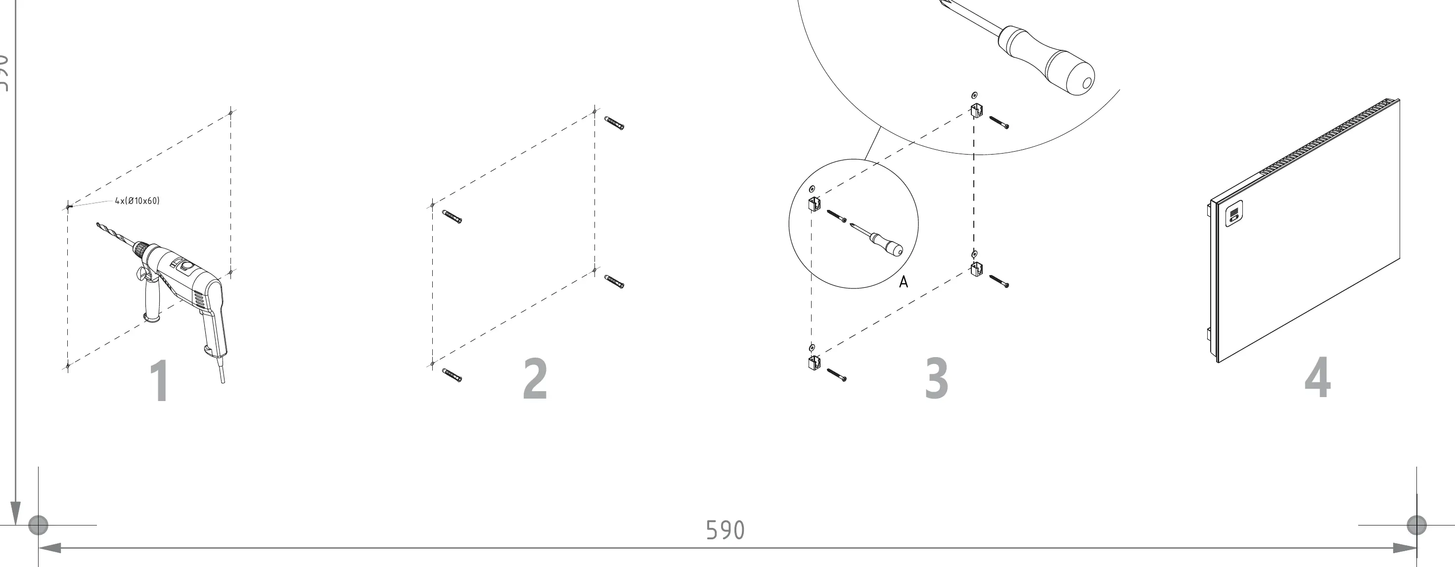 Installation sequence for the Terma Voltan 1kW radiator.