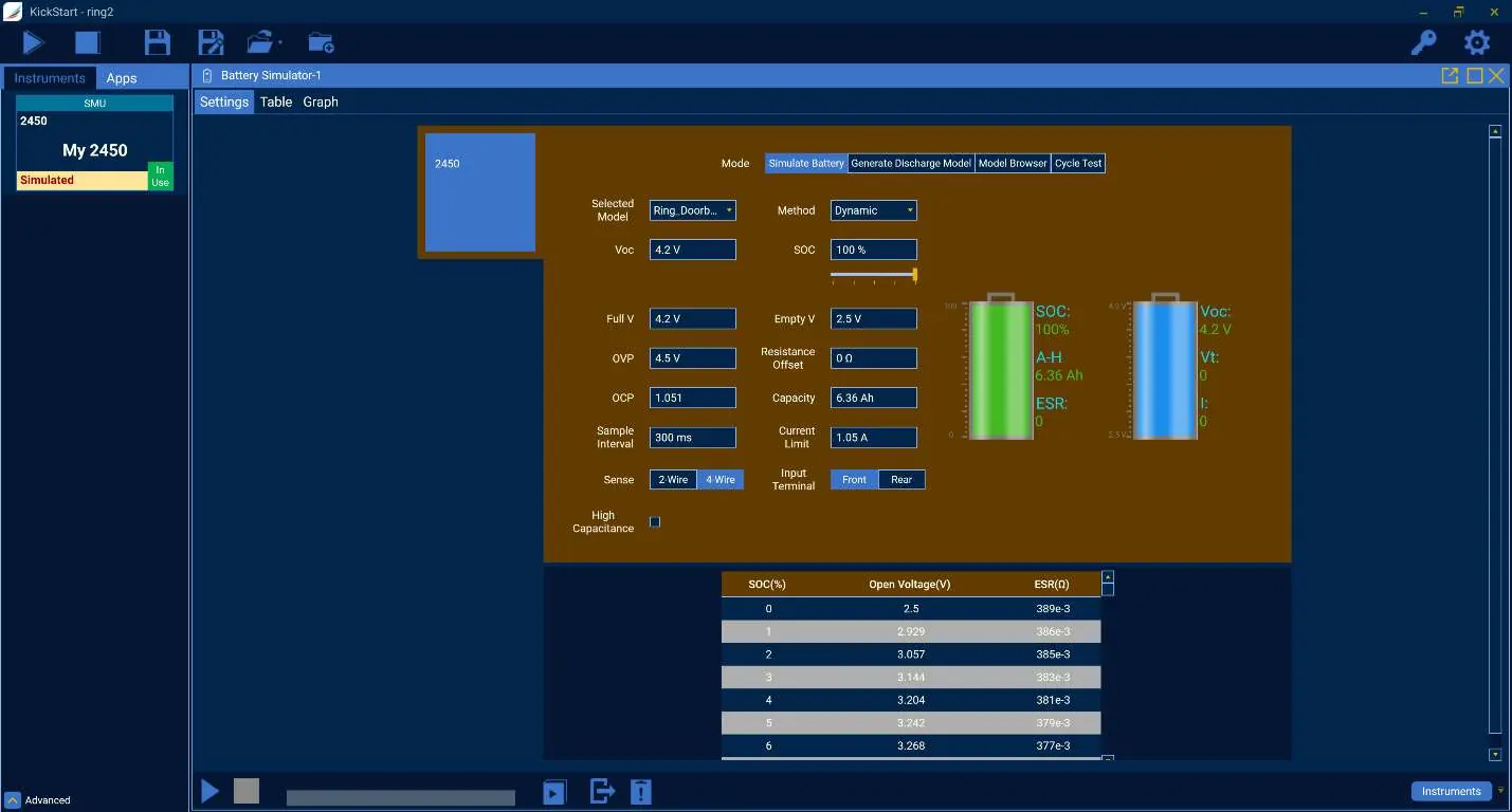 Battery Simulation Settings