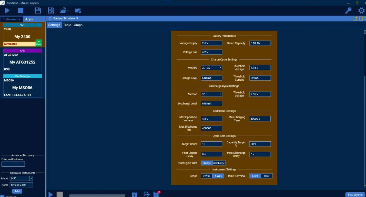 Battery Cycle Test Settings