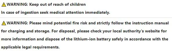 Safety warnings regarding children and fire risk.