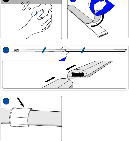 Installation steps: cleaning, peeling, and connecting.