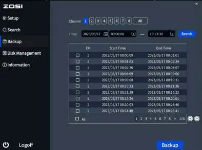 Video backup interface