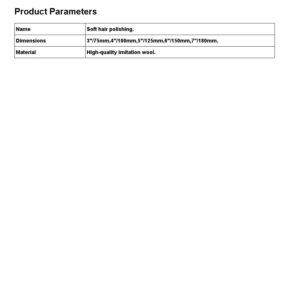 Product parameters table.