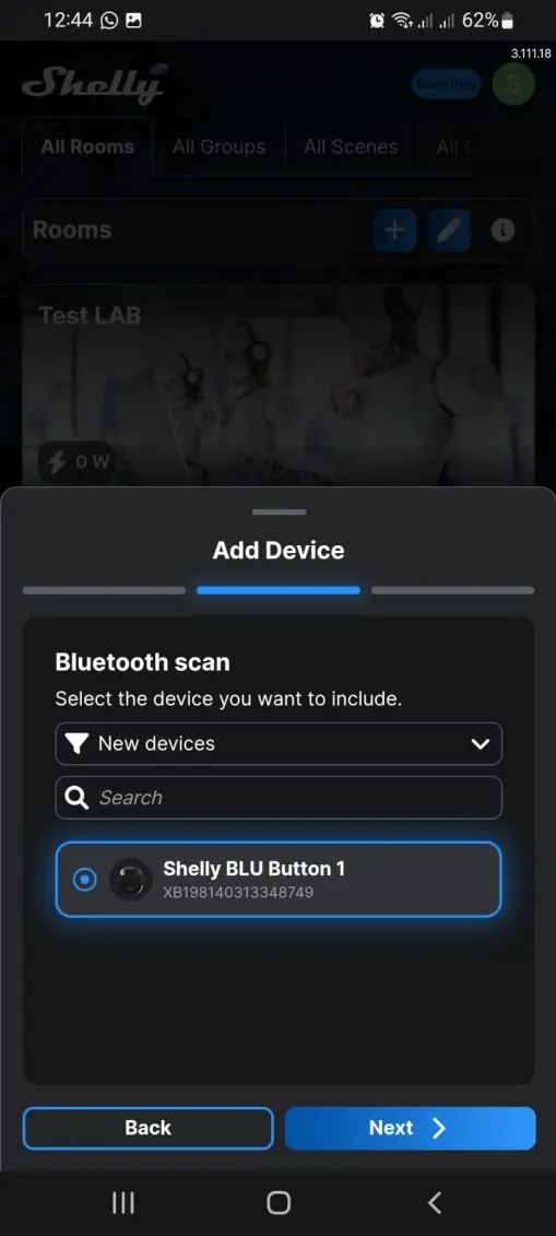 Selecting the device during pairing