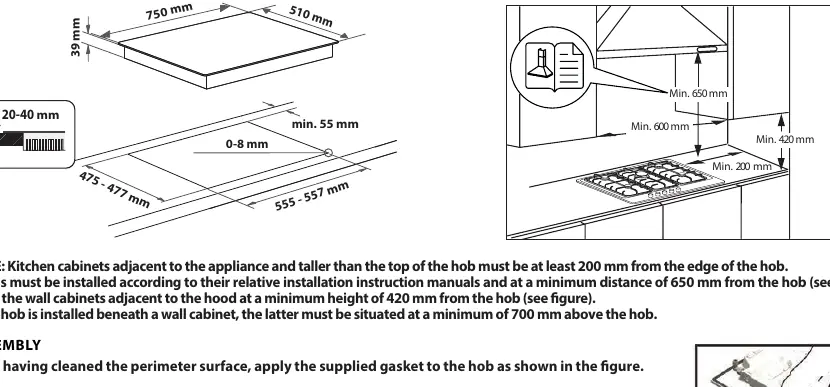 Installation dimensions and clearances